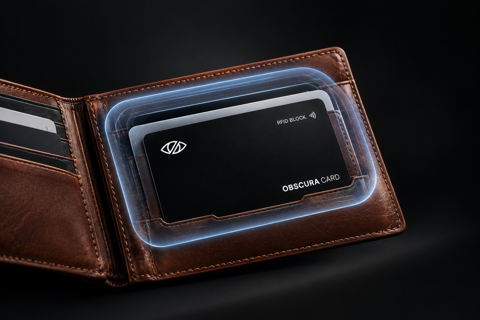 Obscura Card nel portafoglio che blocca i segnali RFID